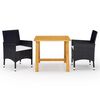 vidaXL Juego de comedor de jard&iacute;n de 3 piezas negro