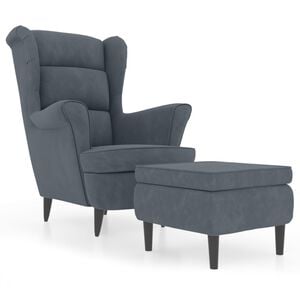 vidaXL Sill&oacute;n orejero y taburete de terciopelo gris oscuro