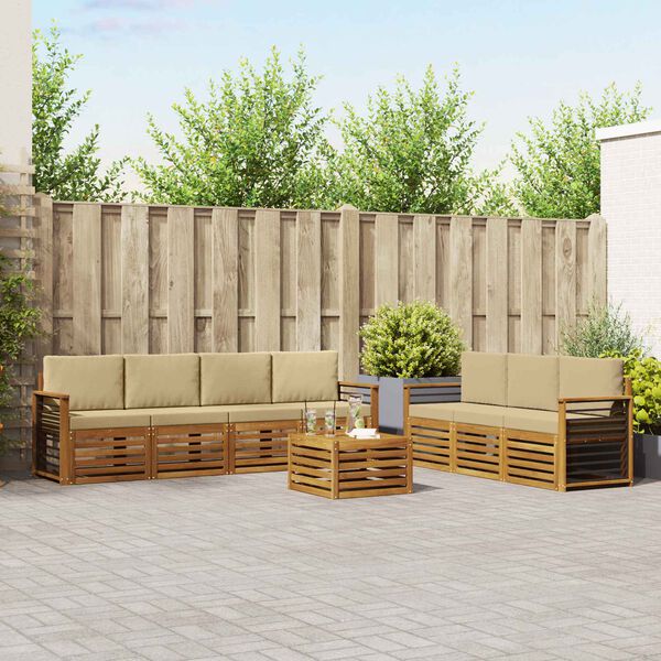 vidaXL Juegos de sof&aacute;s 8 pcs Natural y Beige Madera de Acacia S&oacute;lida