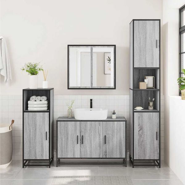 vidaXL Set de muebles de baño 2 pzas madera contrachapada gris sonoma