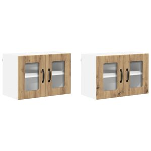 vidaXL Armario de vidrio para pared LUCCA 2 pcs Roble Artesanal
