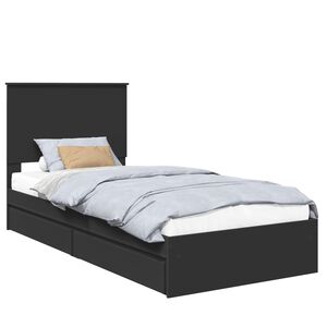 vidaXL Cama con almacenamiento Negro 90 x 190 cm Madera de ingenier&iacute;a