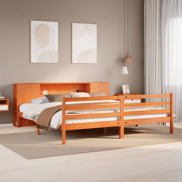 vidaXL Cama con estanter&iacute;a sin colch&oacute;n madera maciza marr&oacute;n 200x200 cm
