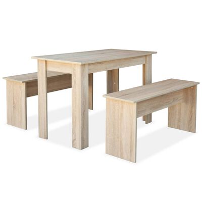 vidaXL Mesa de comedor y bancos 3 piezas madera ingeniería roble