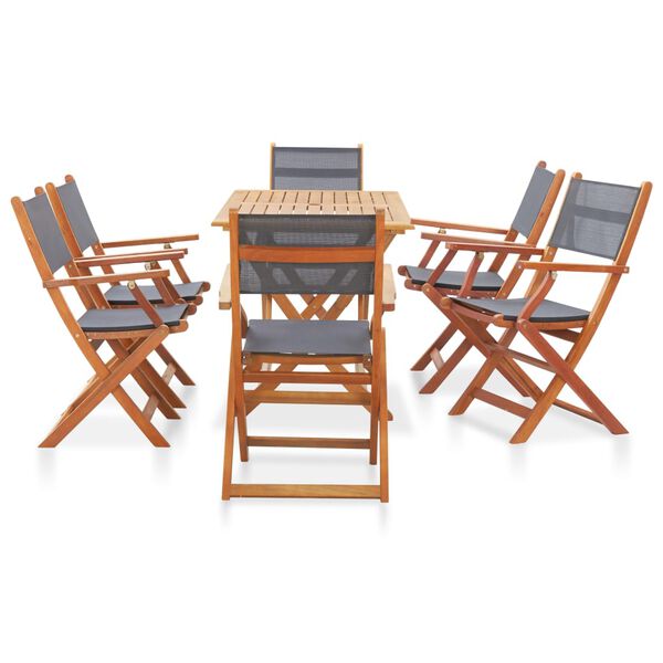 vidaXL Set de comedor para jard&iacute;n 7 pzas madera maciza eucalipto gris