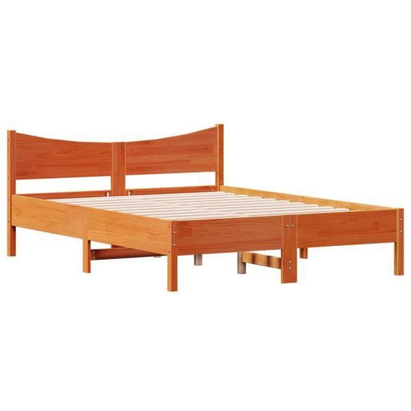 vidaXL Cama sin colch&oacute;n madera maciza de pino marr&oacute;n cera 140x200 cm