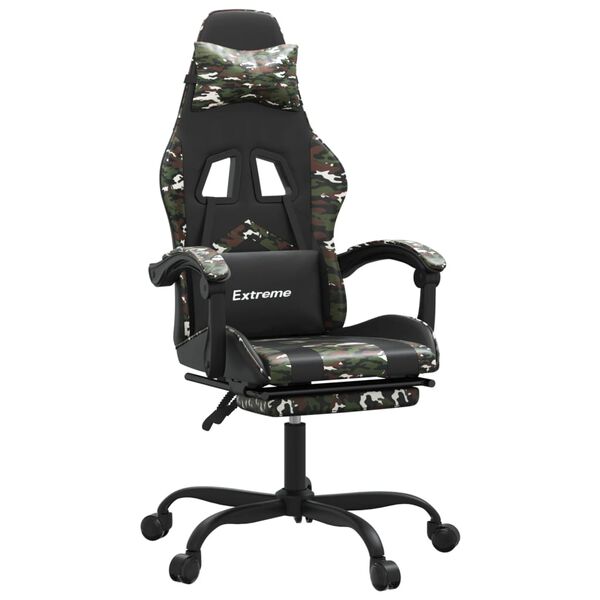 vidaXL Silla gaming con reposapi&eacute;s cuero sint&eacute;tico negro camuflaje