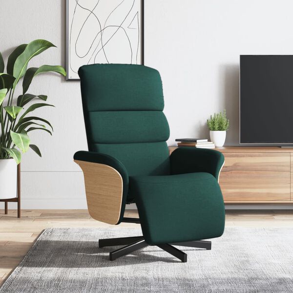 vidaXL Sill&oacute;n reclinable con reposapi&eacute;s tela verde oscuro