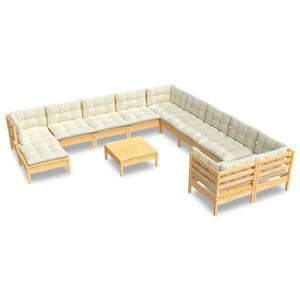 vidaXL Muebles de jard&iacute;n 10 pzas y cojines madera de pino crema