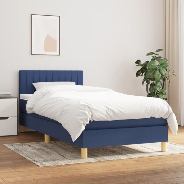 vidaXL Cama box spring con colch&oacute;n tela azul 90x190 cm