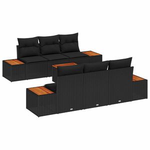 vidaXL Conjunto de sof&aacute; de jard&iacute;n 7 uds. Negro Polirat&aacute;n