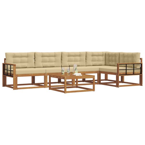 vidaXL Conjunto de sof&aacute;s de exterior con coj&iacute;n 6 pcs Natural y Beige