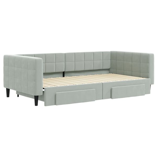 vidaXL Sof&aacute; cama nido con cajones terciopelo gris claro 100x200 cm