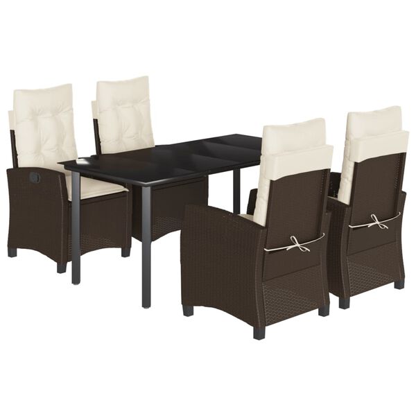 vidaXL Set comedor de jard&iacute;n 5 piezas y cojines rat&aacute;n sint&eacute;tico marr&oacute;n