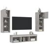 vidaXL Muebles TV pared con LED 5 pzas madera ingenier&iacute;a gris Sonoma
