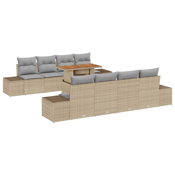 vidaXL Conjunto de sof&aacute; de jard&iacute;n 9 pcs Beige Polirat&aacute;n