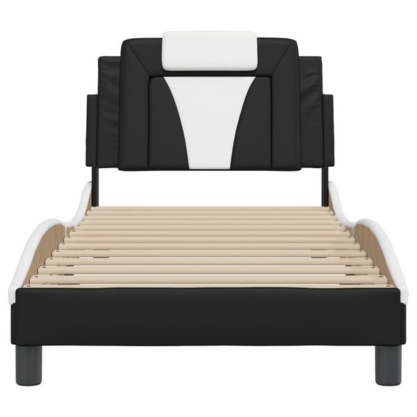vidaXL Estructura de cama Viana sin colch&oacute;n cuero sint&eacute;tico negro blanco 90x200 cm