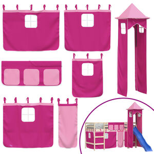 vidaXL Cortinas para cama alta con torre poli&eacute;ster rosa