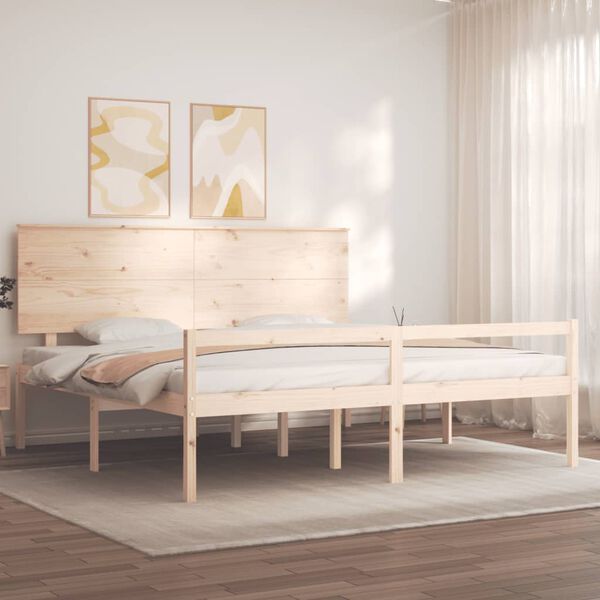 vidaXL Cama para personas mayores con cabecero madera maciza 200x200cm
