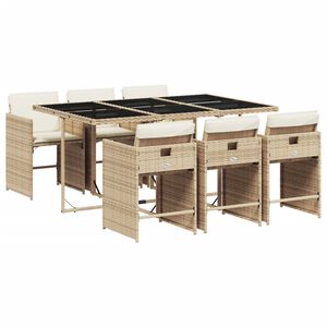 vidaXL Set comedor de jard&iacute;n 7 pzas con cojines rat&aacute;n sint&eacute;tico beige