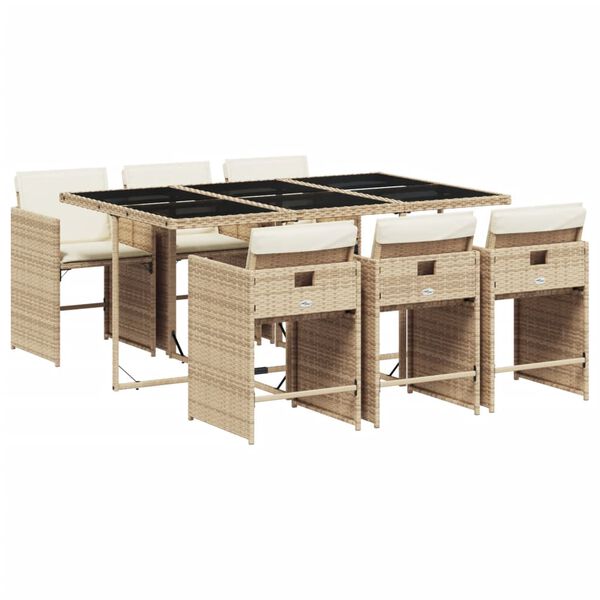 vidaXL Set comedor de jard&iacute;n 7 pzas con cojines rat&aacute;n sint&eacute;tico beige