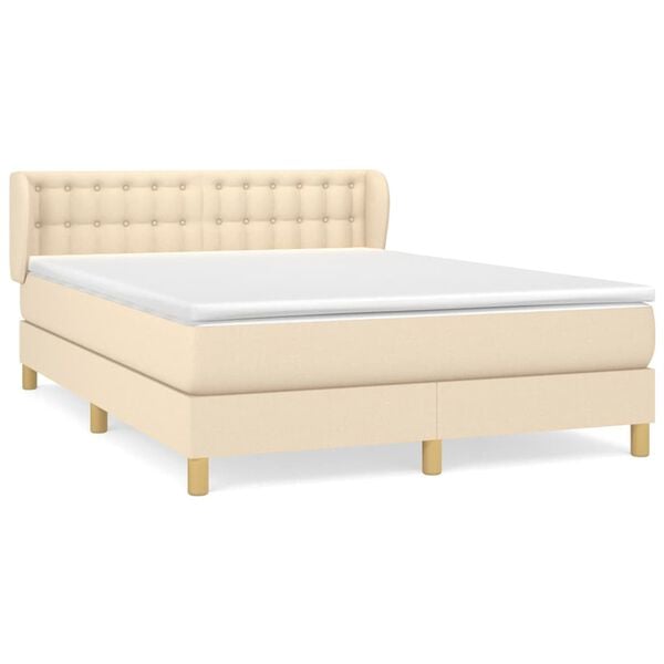vidaXL Cama box spring con colch&oacute;n tela color crema 140x190 cm