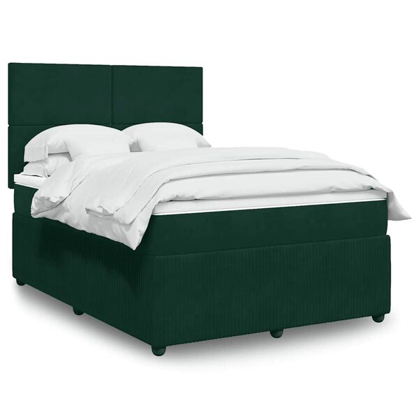 vidaXL Cama box spring con colch&oacute;n terciopelo verde oscuro 140x200 cm