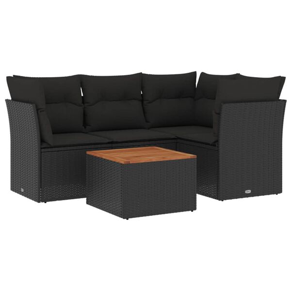 vidaXL Set de muebles de jardín 5 pzas y cojines ratán sintético negro