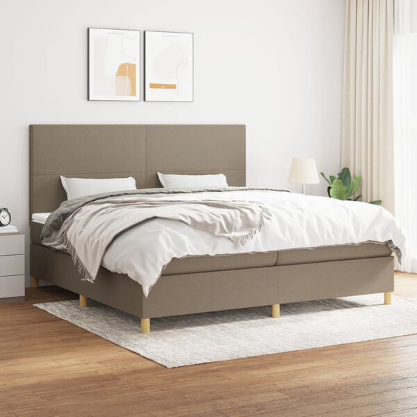 vidaXL Cama box spring con colch&oacute;n tela gris taupe 200x200 cm