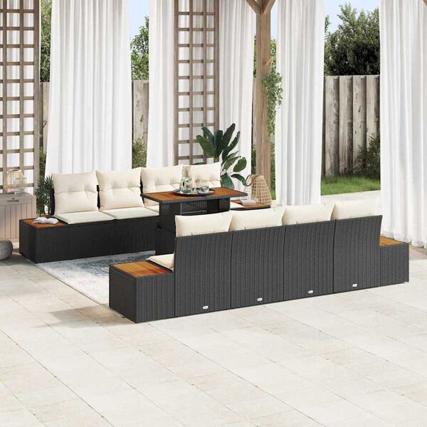 vidaXL Conjunto de Comedor de Jard&iacute;n con coj&iacute;n 9 pcs Negro y Beige