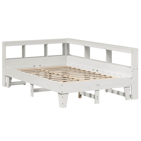 vidaXL Cama con estanter&iacute;a sin colch&oacute;n madera maciza blanca 140x190 cm