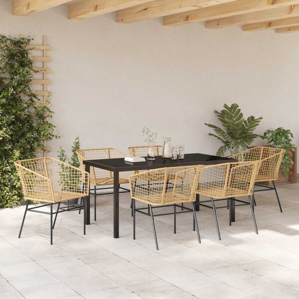 vidaXL Conjunto de Comedor de Jard&iacute;n 7 pcs Marr&oacute;n rat&aacute;n sint&eacute;tico
