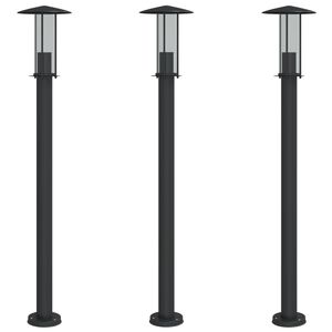 vidaXL L&aacute;mparas de suelo exterior 3 uds acero inoxidable negro 100 cm
