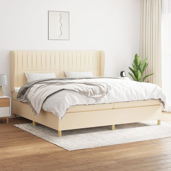 vidaXL Cama box spring con colch&oacute;n tela color crema 200x200 cm
