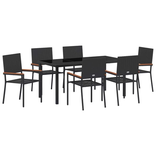 vidaXL Conjunto de Comedor de Jard&iacute;n 7 pcs Negro rat&aacute;n sint&eacute;tico