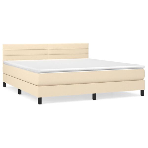 vidaXL Cama box spring con colch&oacute;n tela color crema 160x200 cm