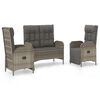 vidaXL Set comedor de jard&iacute;n 3 piezas con cojines rat&aacute;n sint&eacute;tico gris