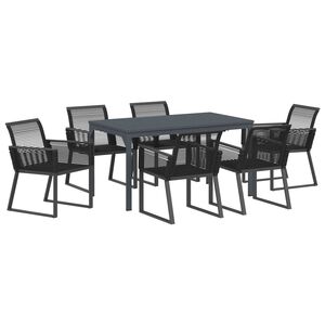 vidaXL Conjunto de Comedor de Jard&iacute;n 7 pcs Negro rat&aacute;n sint&eacute;tico
