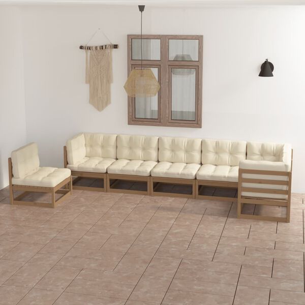 vidaXL Juego de muebles de jard&iacute;n 7 pzas y cojines madera maciza pino