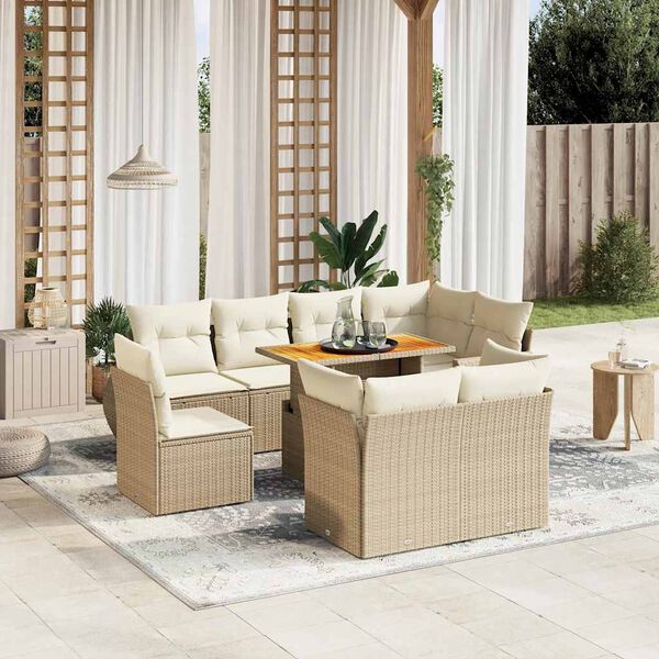 vidaXL Set de sof&aacute;s de jard&iacute;n 9 pzas con cojines rat&aacute;n sint&eacute;tico beige