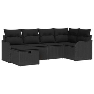 vidaXL Conjunto de sof&aacute; de jard&iacute;n con coj&iacute;n 6 pcs Negro Polirat&aacute;n
