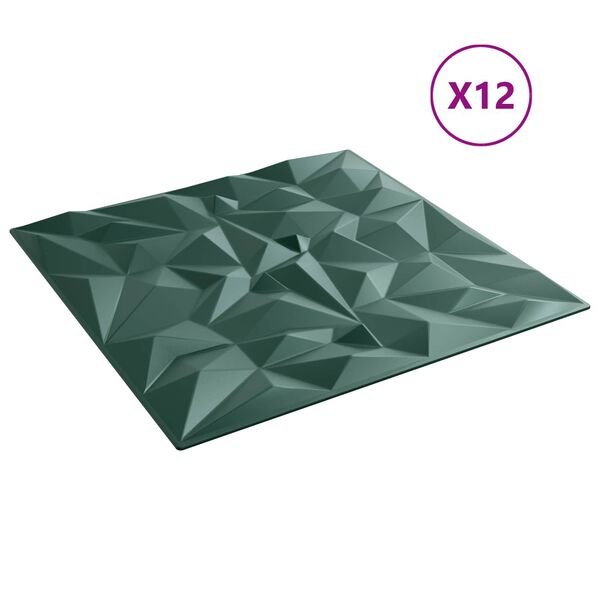 vidaXL Paneles de pared 12 pcs Verde Amatista 50 x 50 cm Espuma XPS