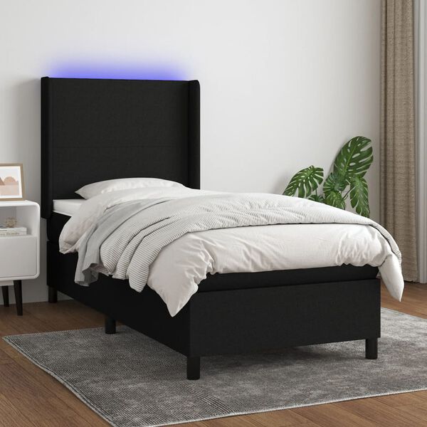 vidaXL Cama box spring colch&oacute;n y luces LED tela negro 80x200 cm