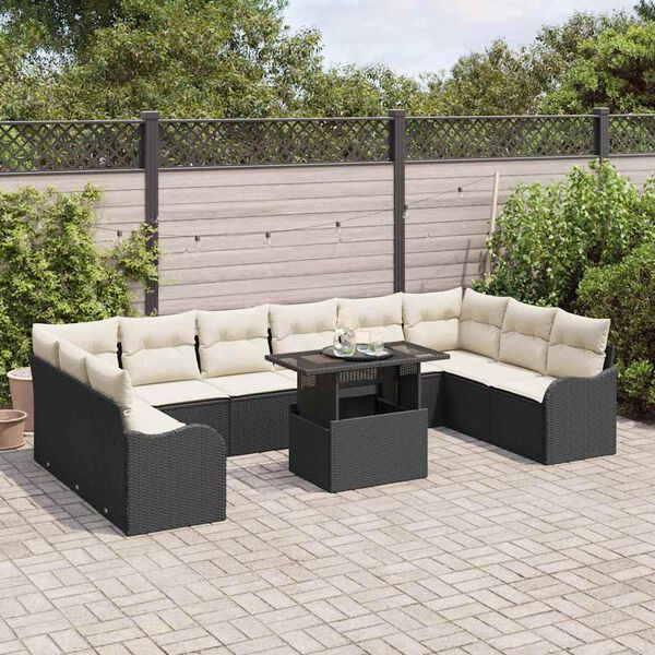 vidaXL Conjunto de sof&aacute; de jard&iacute;n 11 pcs Negro Rattan de Poli&eacute;ster