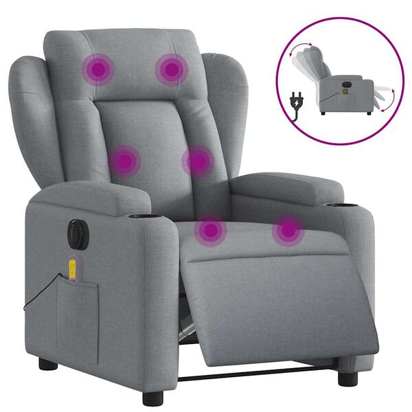 vidaXL Sillón reclinable de masaje eléctrico tela gris claro