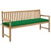 vidaXL Banco de jard&iacute;n madera maciza de teca con coj&iacute;n verde 175 cm