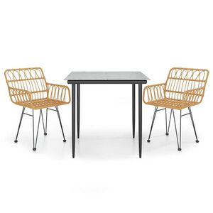 vidaXL Juego de comedor de jard&iacute;n 3 piezas rat&aacute;n sint&eacute;tico