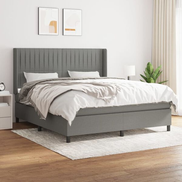 vidaXL Cama box spring con colch&oacute;n tela gris oscuro 180x200 cm