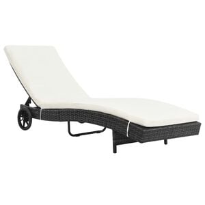 vidaXL Tumbona con ruedas y coj&iacute;n rat&aacute;n sint&eacute;tico negro