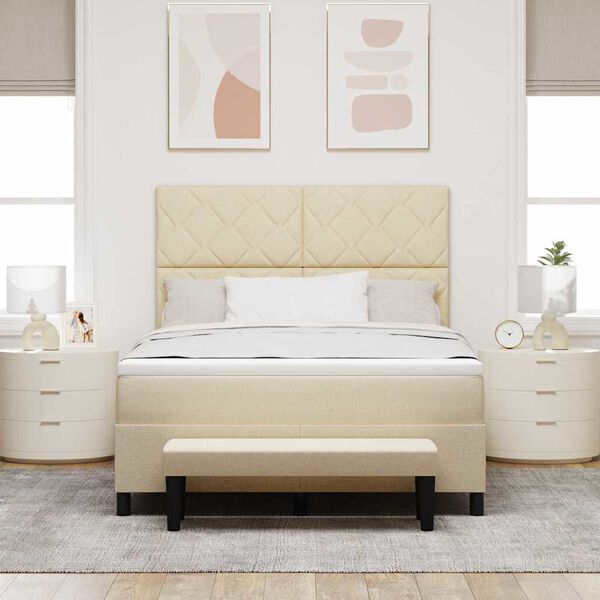 vidaXL Cama tipo Box Spring con colch&oacute;n Crema 160 x 200 cm tela